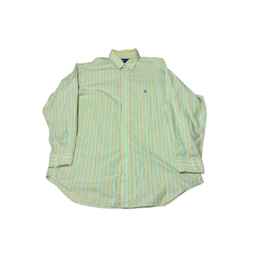 Ralph Lauren Classic Fit Striped Button Down Shirt Green Orange‎ Mens 17.5 34/35